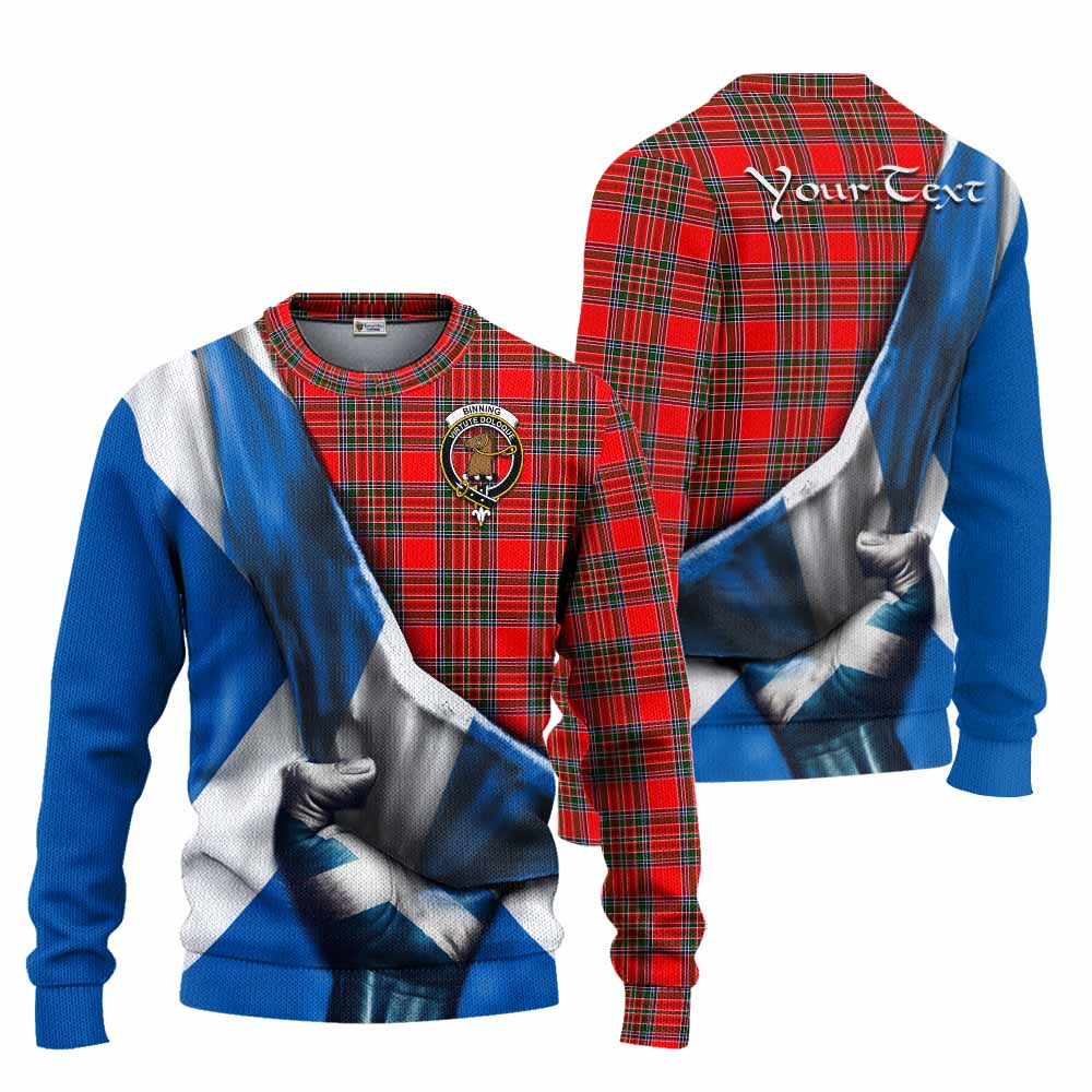 Tartan Vibes Clothing Binning Tartan Knitted Sweater with Family Crest Scotland Patriotic Style