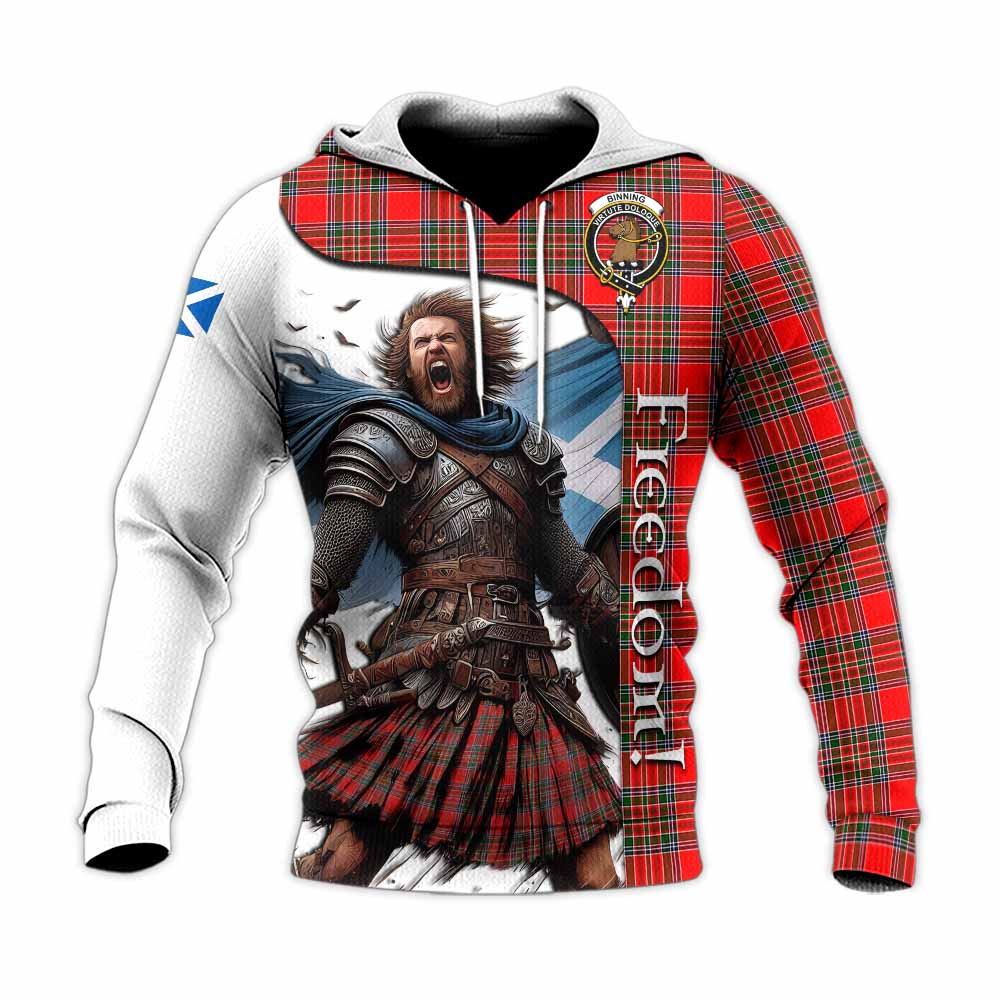 Tartan Vibes Clothing Binning Crest Tartan Knitted Hoodie Inspired by the Freedom of Scottish Warrior