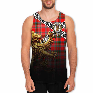 Binning Crest Tartan Men's Tank Top with Golden Lion Emblem Celtic Style Men - Tartan Vibes Clothing