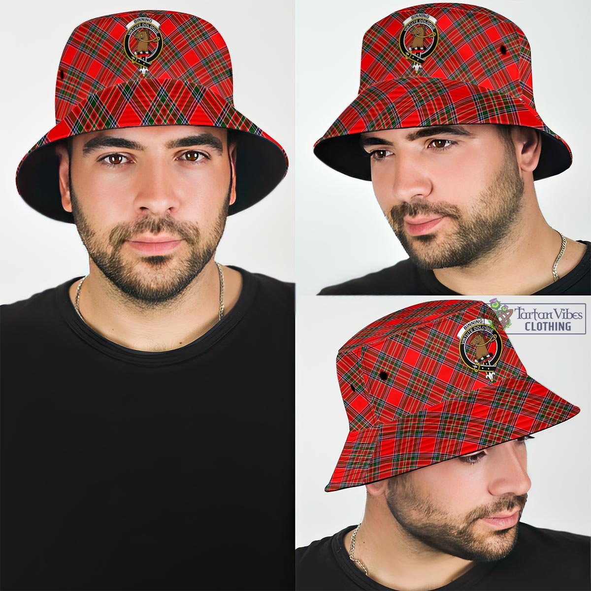 Tartan Vibes Clothing Binning Tartan Bucket Hat with Family Crest