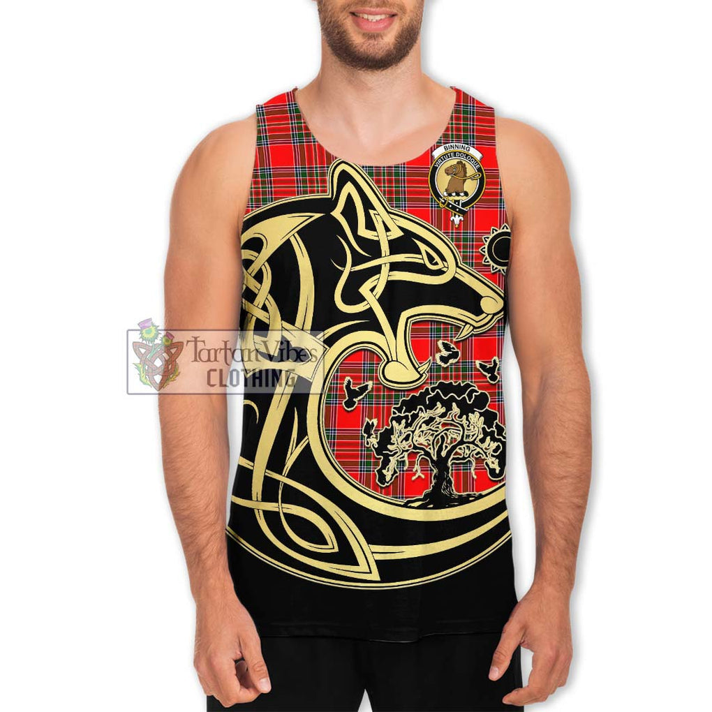 Binning Tartan Men's Tank Top with Family Crest Celtic Wolf Style Men - Tartan Vibes Clothing