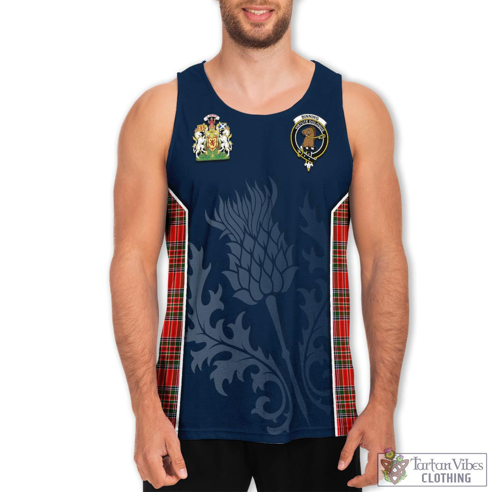 Tartan Vibes Clothing Binning Tartan Men's Tanks Top with Family Crest and Scottish Thistle Vibes Sport Style