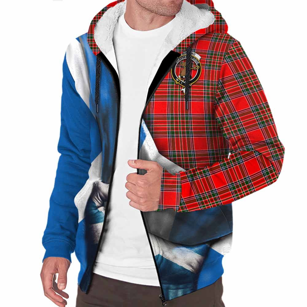 Tartan Vibes Clothing Binning Tartan Sherpa Hoodie with Family Crest Scotland Patriotic Style