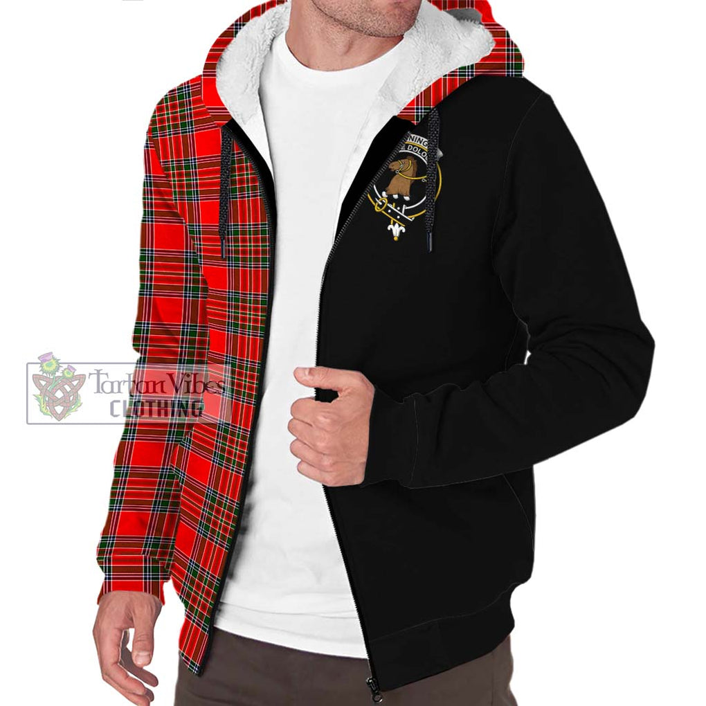 Binning Tartan Sherpa Hoodie with Family Crest and Half Of Me Style Unisex S - Tartanvibesclothing Shop