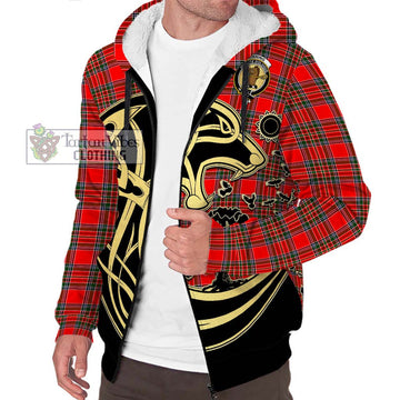 Binning Tartan Sherpa Hoodie with Family Crest Celtic Wolf Style