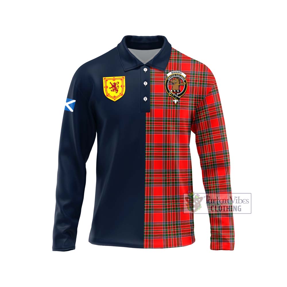 Tartan Vibes Clothing Binning Tartan Long Sleeve Polo Shirt with Scottish Lion Royal Arm Half Style