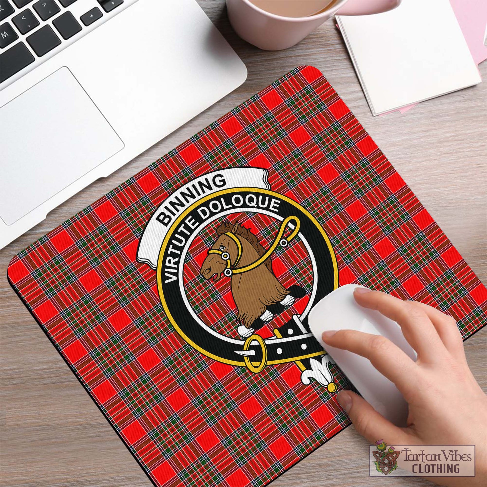 Tartan Vibes Clothing Binning Tartan Mouse Pad with Family Crest