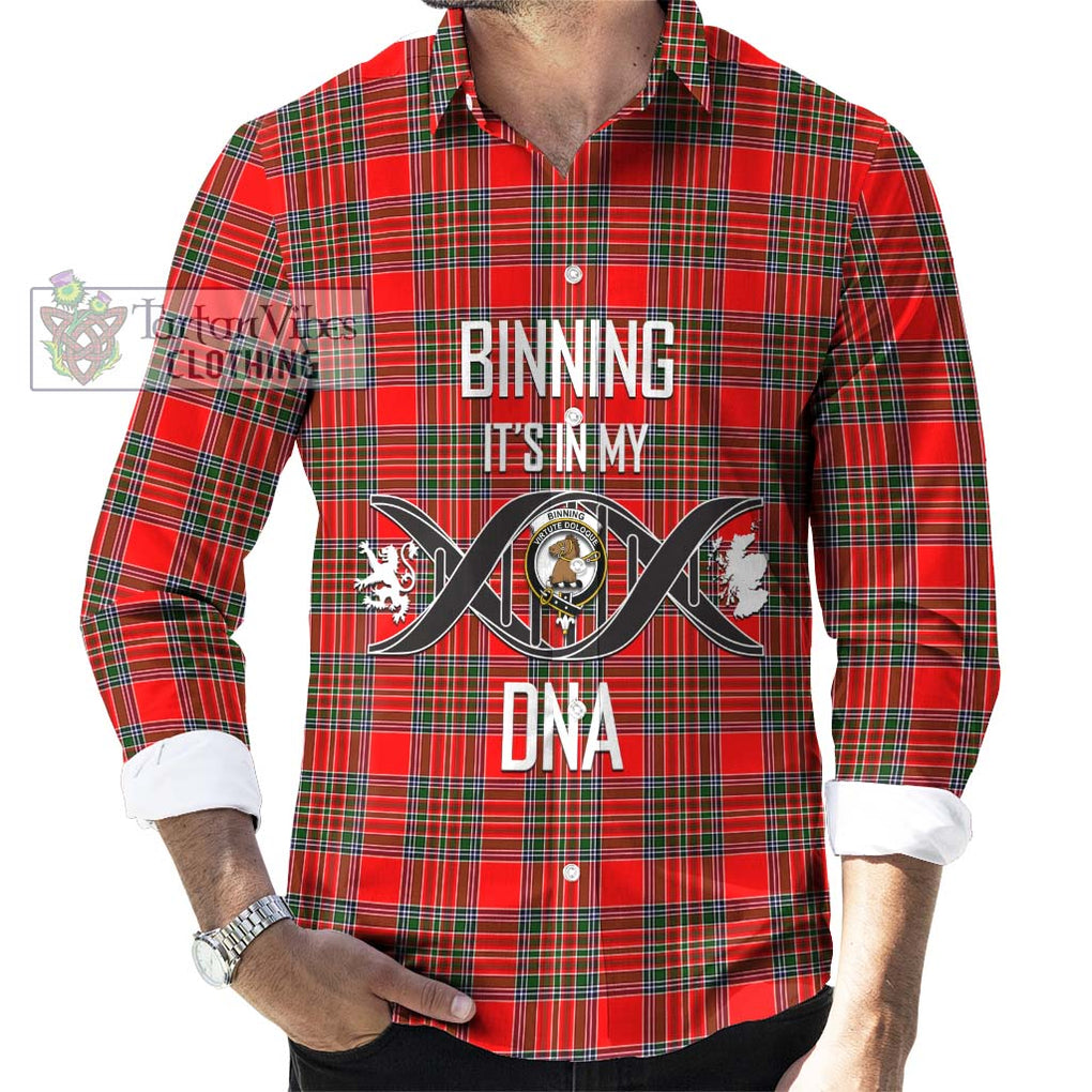 Binning Tartan Long Sleeve Button Shirt with Family Crest DNA In Me Style Men's Shirt S - Tartanvibesclothing Shop