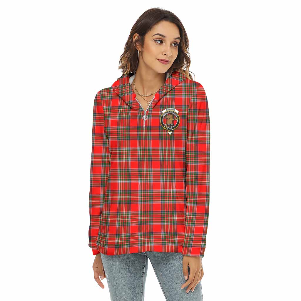 Tartan Vibes Clothing Binning Tartan Crest Women's Borg  Half Zip Fleece Hoodie