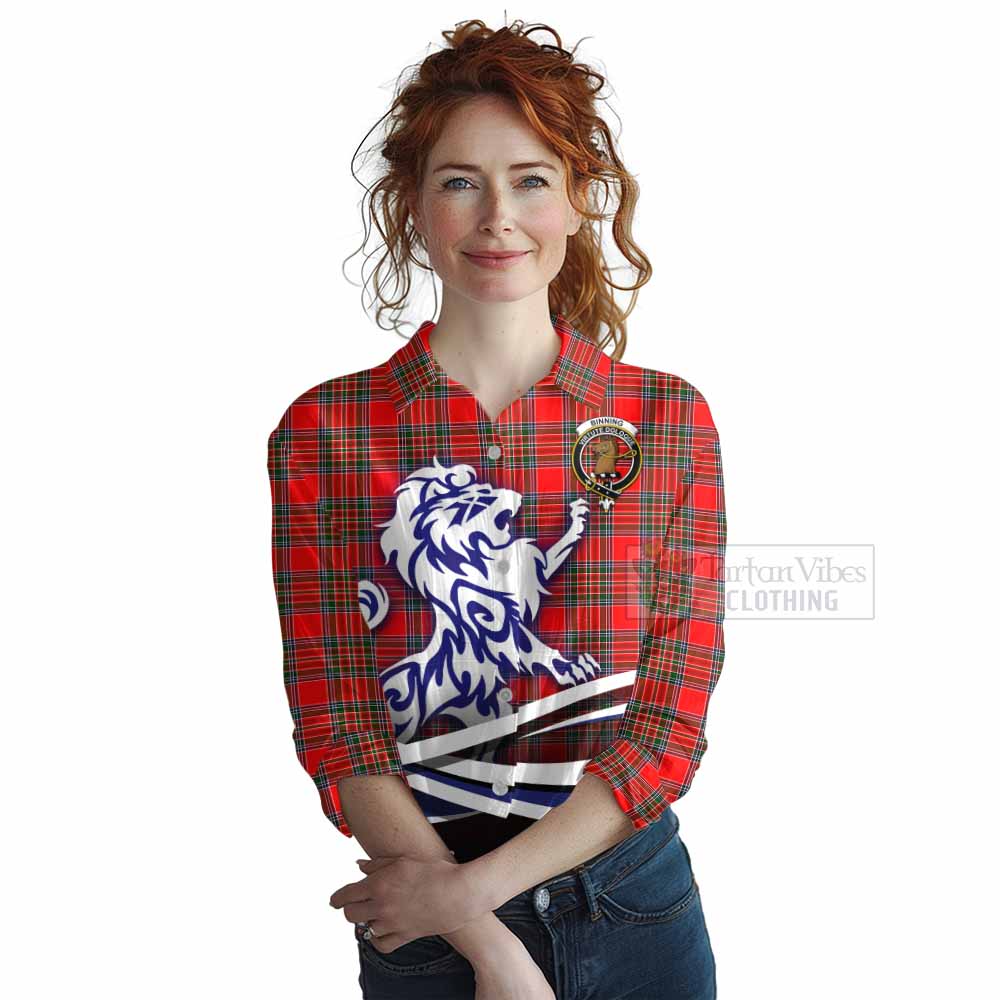 Tartan Vibes Clothing Binning Tartan Women's Casual Shirt with Alba Gu Brath Regal Lion Emblem