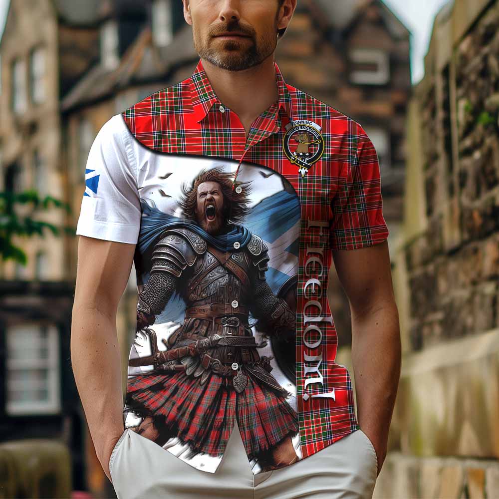 Tartan Vibes Clothing Binning Crest Tartan Short Sleeve Button Shirt Inspired by the Freedom of Scottish Warrior