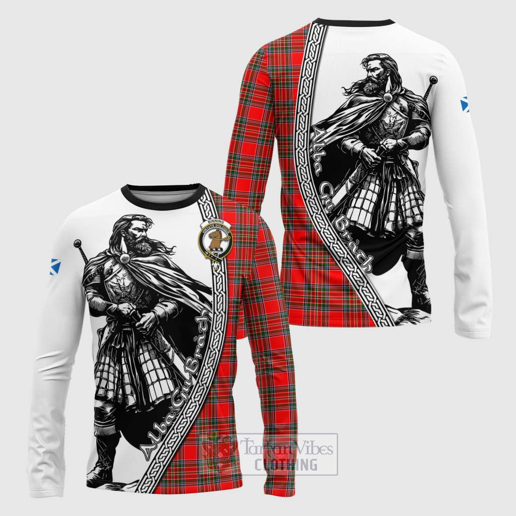 Tartan Vibes Clothing Binning Tartan Clan Crest Long Sleeve T-Shirt with Highlander Warrior Celtic Style