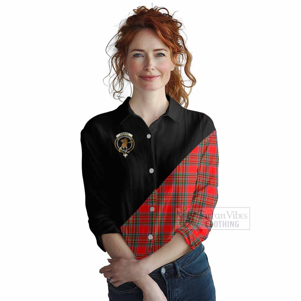 Tartan Vibes Clothing Binning Tartan Women's Casual Shirt with Family Crest and Military Logo Style