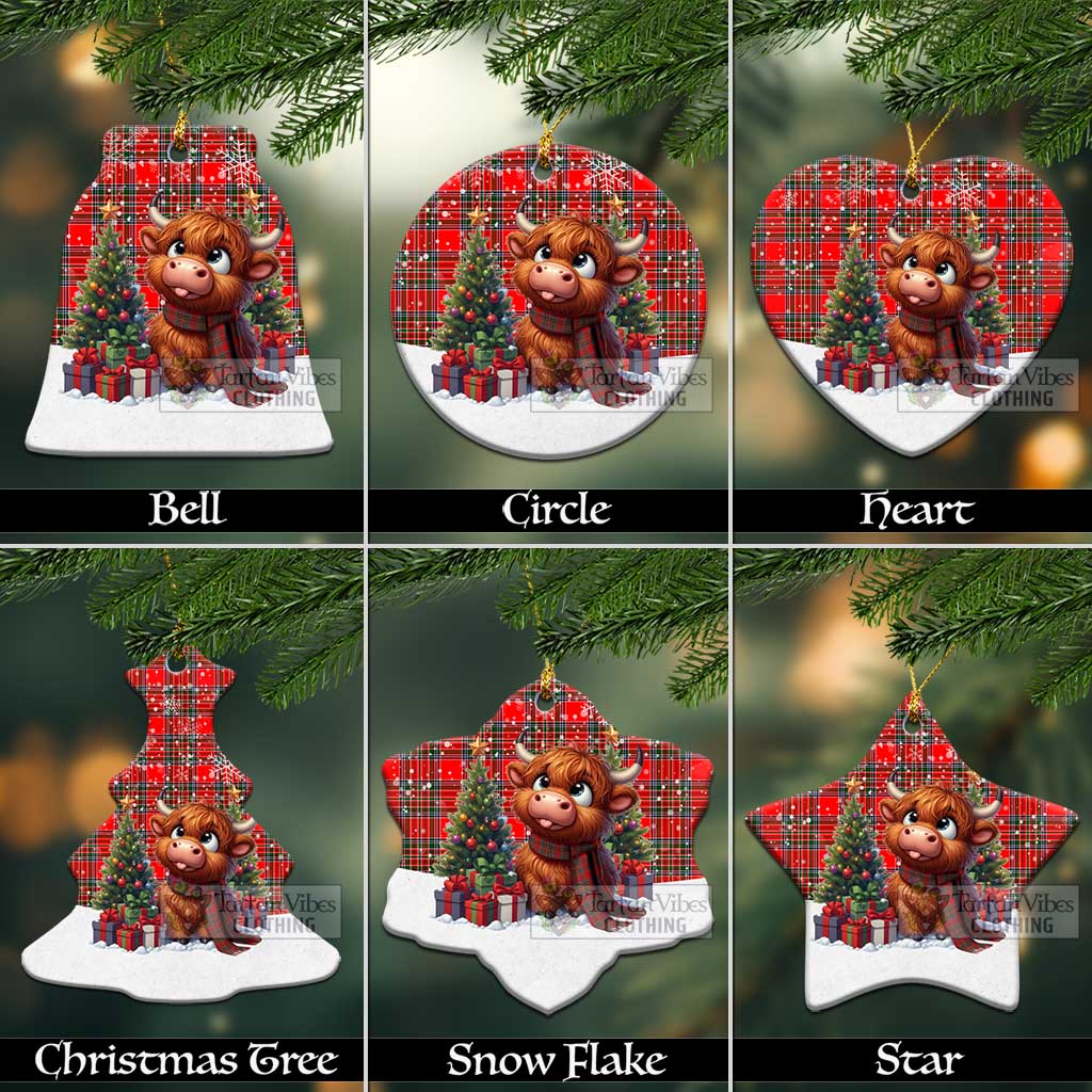 Tartan Vibes Clothing Binning Tartan Christmas Ceramic Ornament with Adorable Highland Coo