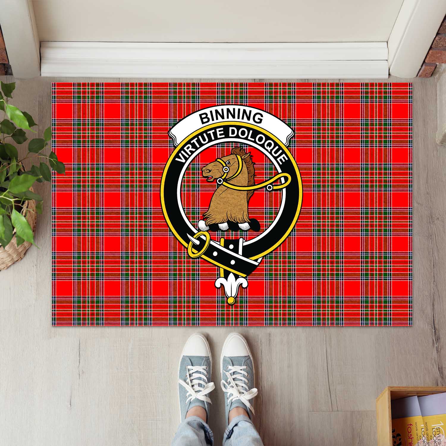 Binning Tartan Door Mat with Family Crest - Tartanvibesclothing