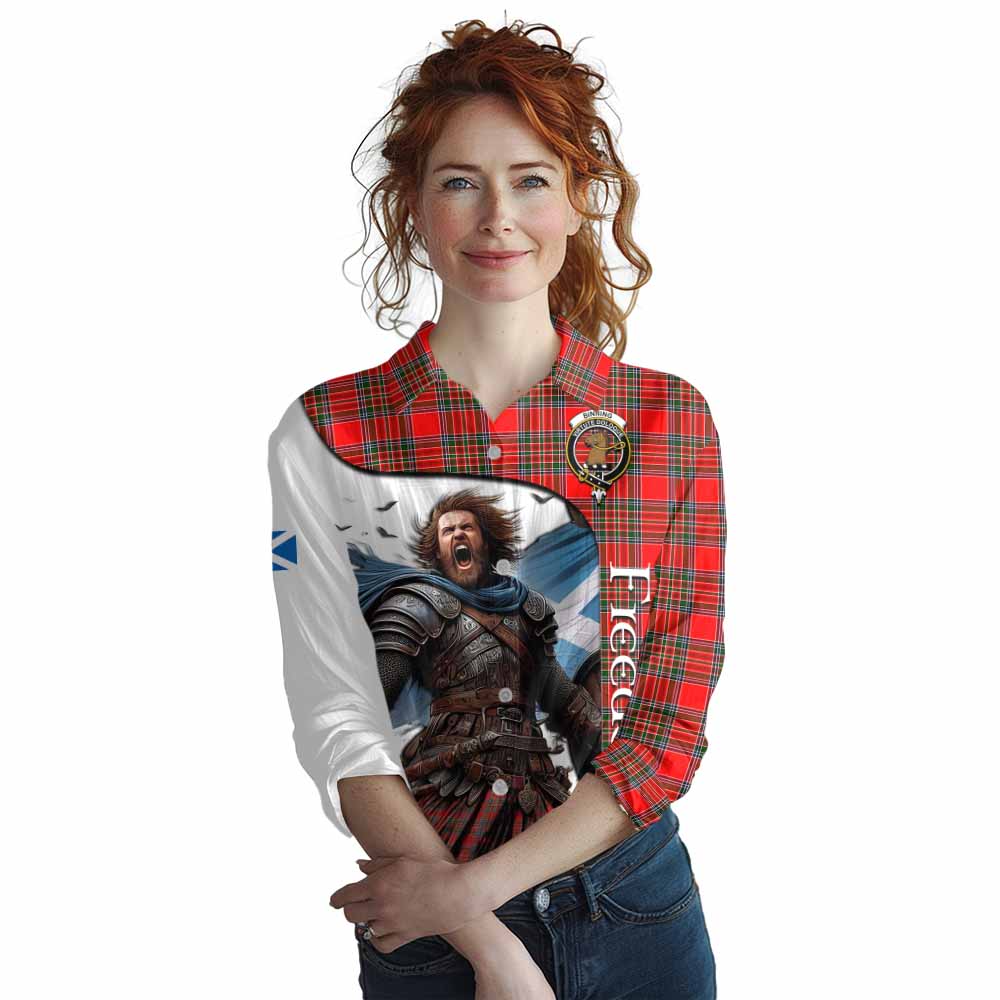 Tartan Vibes Clothing Binning Crest Tartan Women's Casual Shirt Inspired by the Freedom of Scottish Warrior