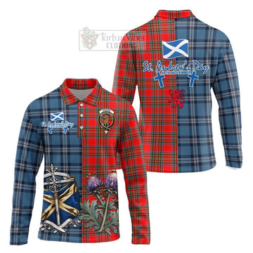 Binning Tartan Long Sleeve Polo Shirt Happy St. Andrew's Day Half Tartan Style