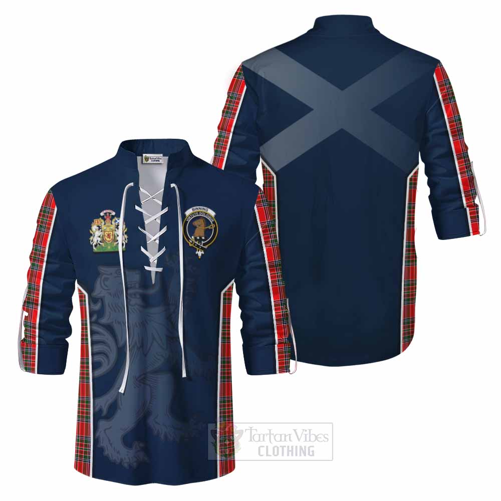 Tartan Vibes Clothing Binning Tartan Ghillie Kilt Shirt with Family Crest and Lion Rampant Vibes Sport Style