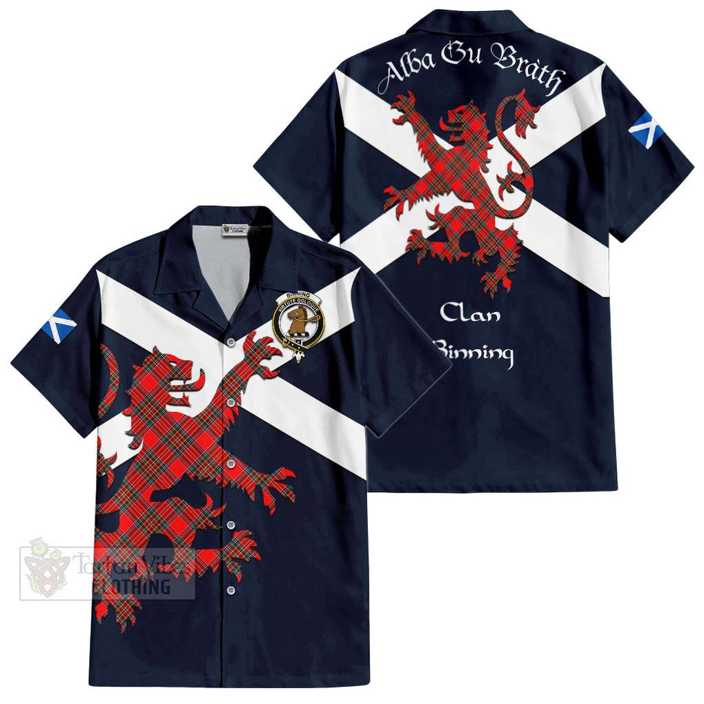 Tartan Vibes Clothing Binning Tartan Lion Rampant Short Sleeve Button Shirt – Proudly Display Your Heritage with Alba Gu Brath and Clan Name