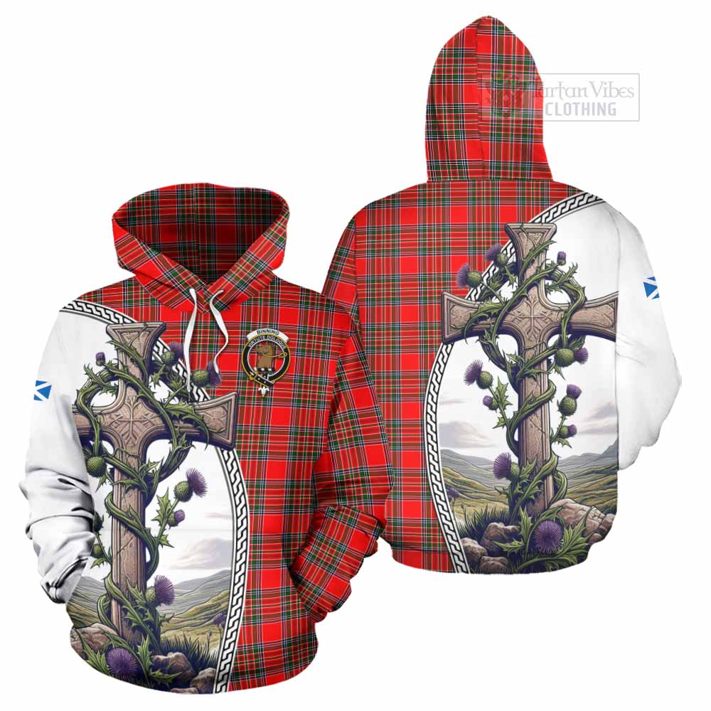 Tartan Vibes Clothing Binning Tartan Hoodie with Family Crest and St. Andrew's Cross Accented by Thistle Vines