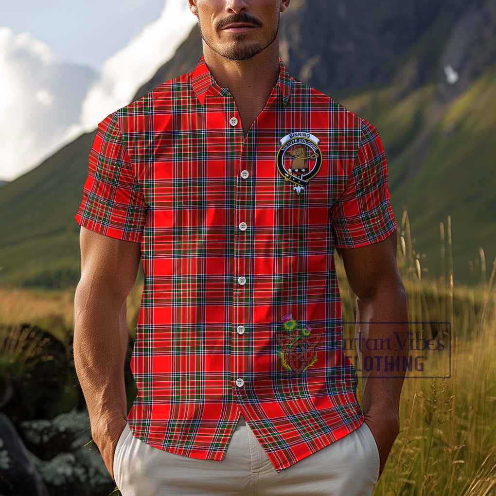 Binning Tartan Cotton Hawaiian Shirt with Family Crest Adult - Tartan Vibes Clothing