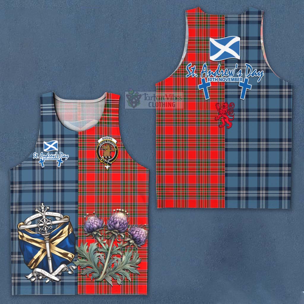 Tartan Vibes Clothing Binning Tartan Men's Tank Top Happy St. Andrew's Day Half Tartan Style