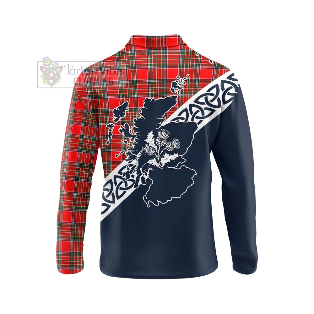 Tartan Vibes Clothing Binning Tartan Long Sleeve Polo Shirt Featuring Thistle and Scotland Map