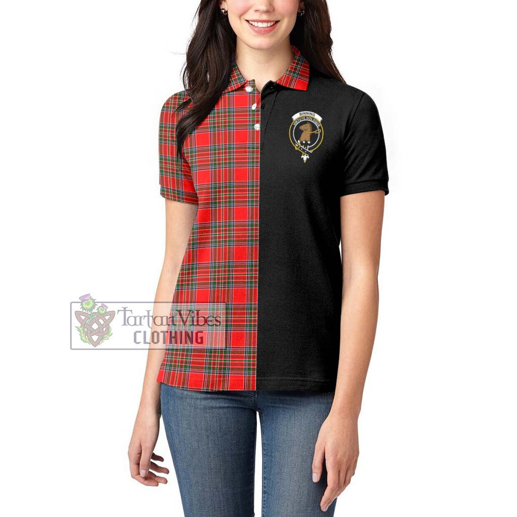 Binning Tartan Women's Polo Shirt with Family Crest and Half Of Me Style - Tartanvibesclothing Shop