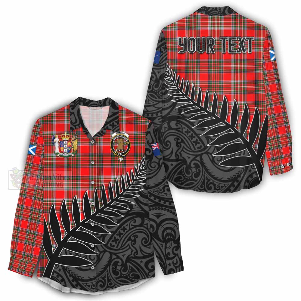 Tartan Vibes Clothing Binning Crest Tartan Women's Casual Shirt with New Zealand Silver Fern Half Style