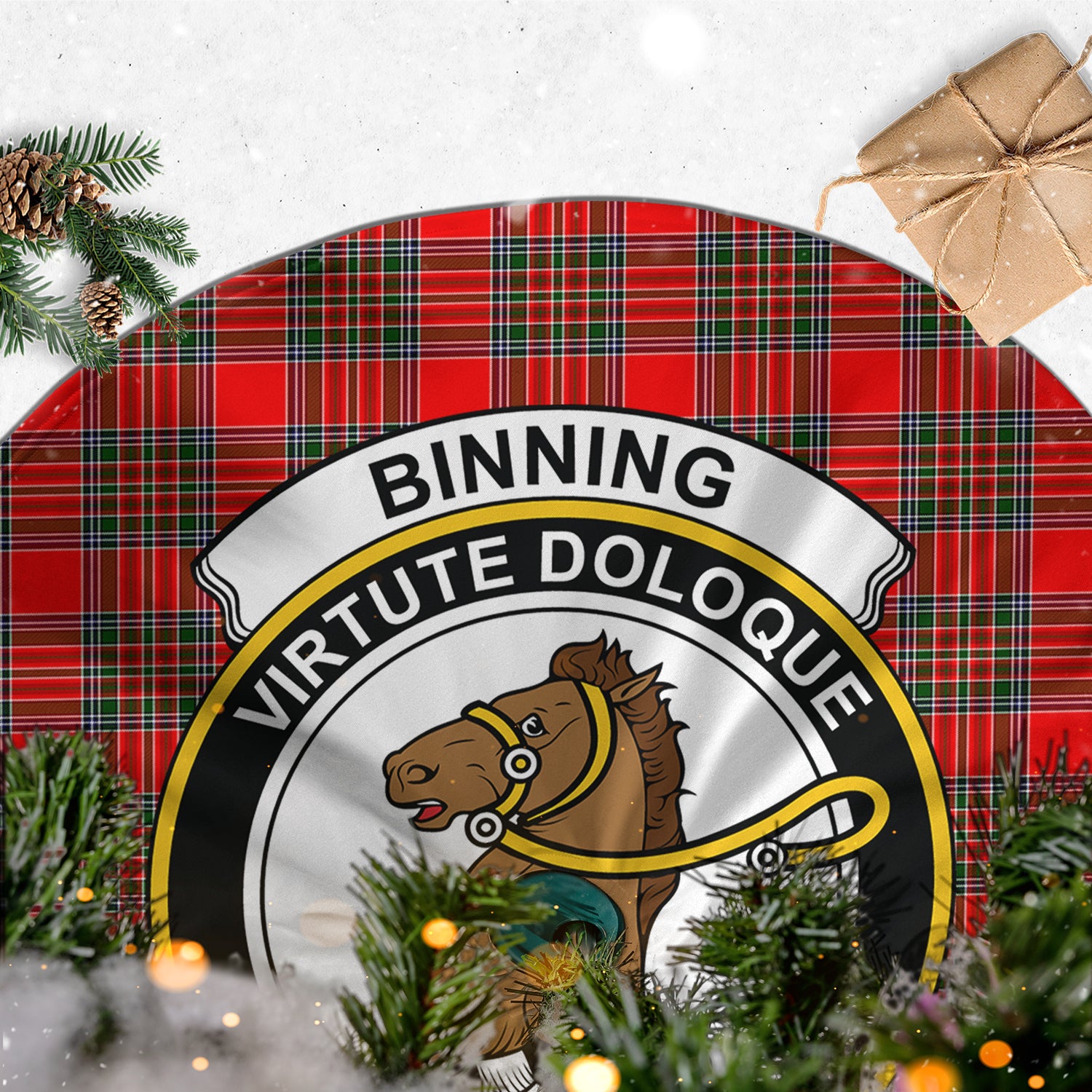 Binning Tartan Christmas Tree Skirt with Family Crest - Tartanvibesclothing