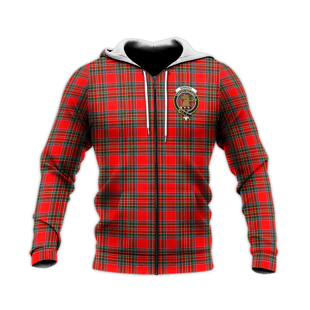 Binning Tartan Knitted Hoodie with Family Crest Unisex Knitted Zip Hoodie - Tartanvibesclothing