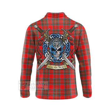 Binning Tartan Long Sleeve Polo Shirt with Family Crest Celtic Skull Style