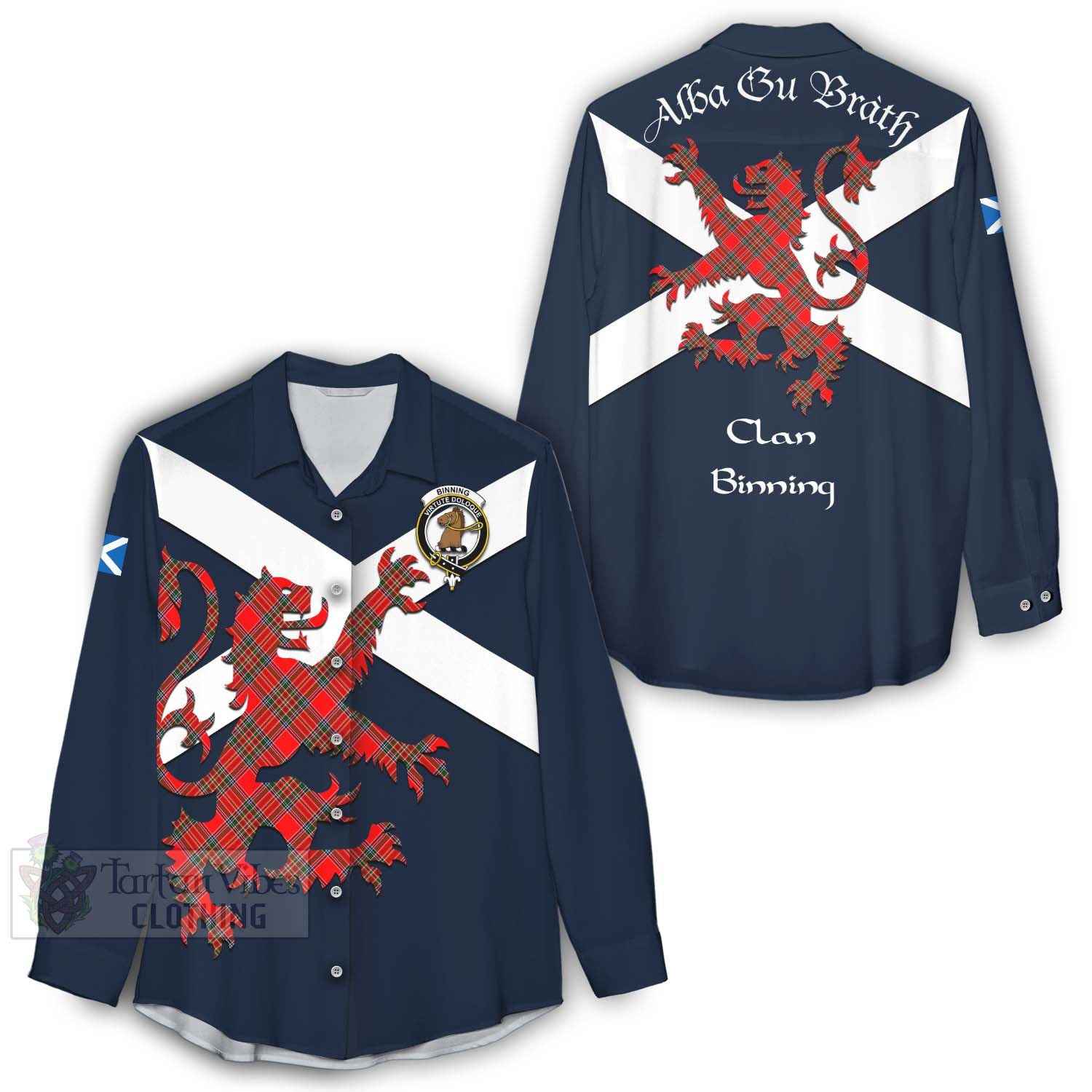 Tartan Vibes Clothing Binning Tartan Lion Rampant Women's Casual Shirt Proudly Display Your Heritage with Alba Gu Brath and Clan Name