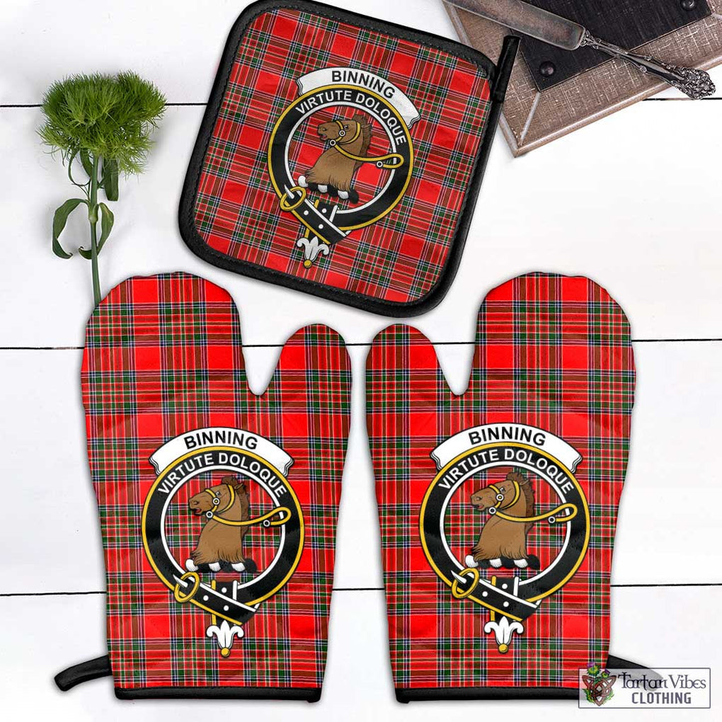 Binning Tartan Combo Oven Mitt & Pot-Holder with Family Crest Combo 1 Oven Mitt & 1 Pot-Holder Black - Tartan Vibes Clothing