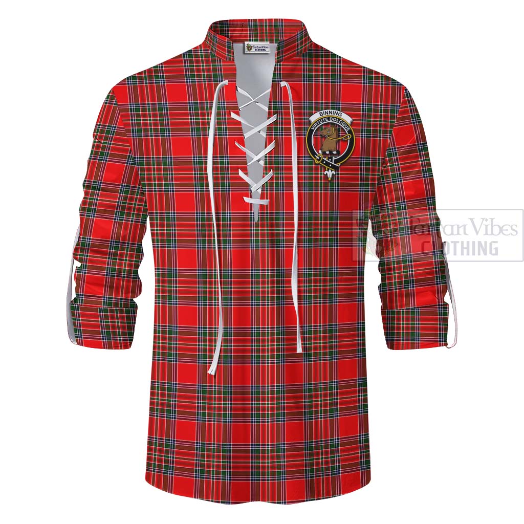 Tartan Vibes Clothing Binning Tartan Ghillie Kilt Shirt with Family Crest Celtic Skull Style