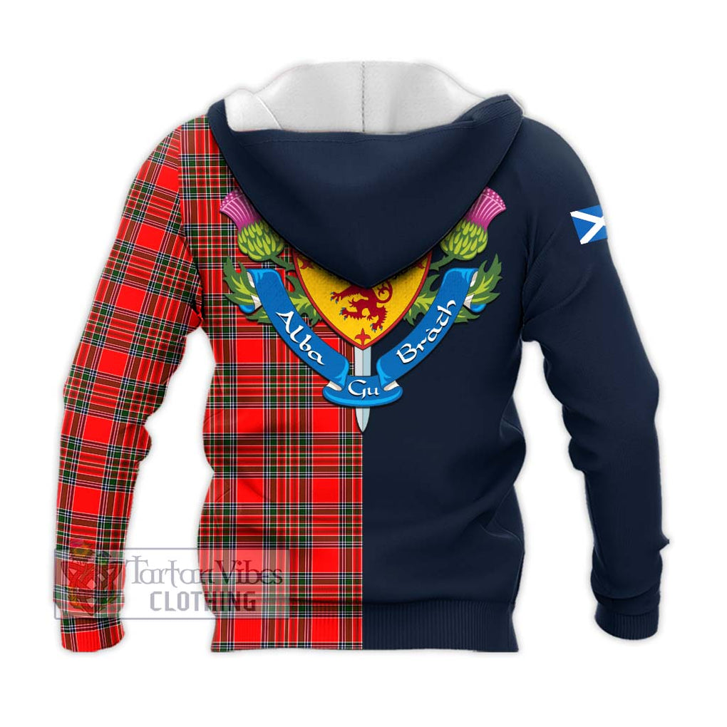 Tartan Vibes Clothing Binning Tartan Knitted Hoodie with Scottish Lion Royal Arm Half Style