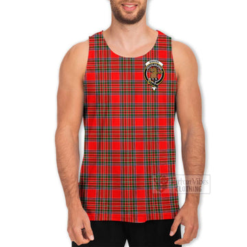 Binning Tartan Men's Tank Top with Family Crest and Bearded Skull Holding Bottles of Whiskey