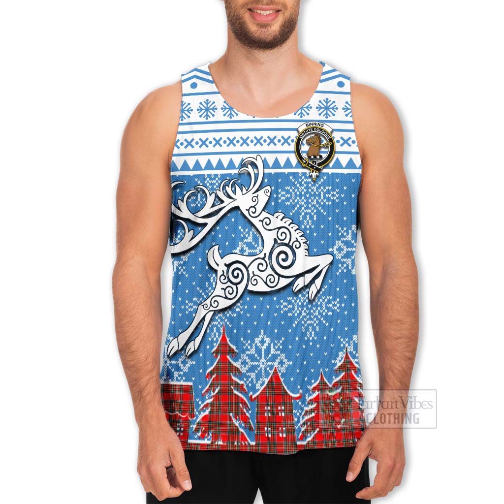 Tartan Vibes Clothing Binning Clan Christmas Men's Tank Top Celtic Reindeer Style