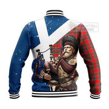 Binning Tartan Baseball Jacket with Family Crest Scottish Bagpiper Vibes