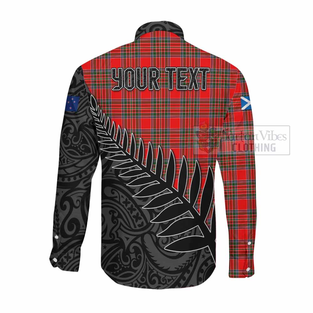 Tartan Vibes Clothing Binning Crest Tartan Long Sleeve Button Shirt with New Zealand Silver Fern Half Style