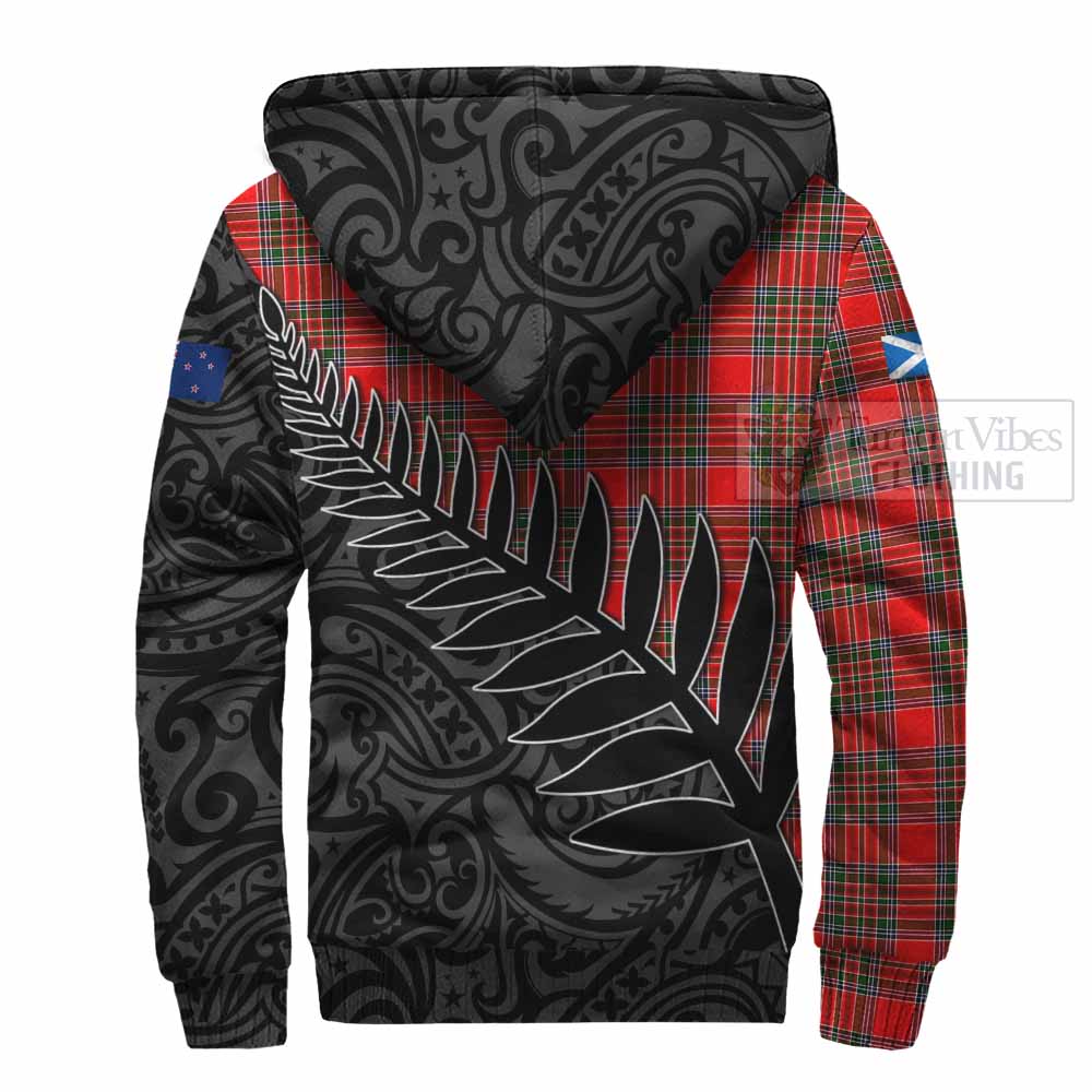 Tartan Vibes Clothing Binning Crest Tartan Sherpa Hoodie with New Zealand Silver Fern Half Style