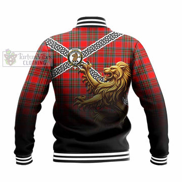 Binning Crest Tartan Baseball Jacket with Golden Lion Emblem Celtic Style - Tartan Vibes Clothing
