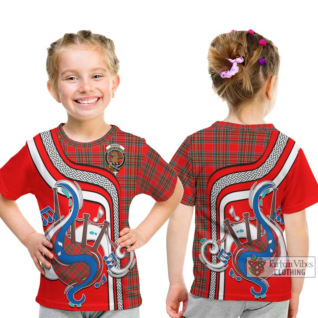 Tartan Vibes Clothing Binning Tartan Kid T-Shirt with Epic Bagpipe Style