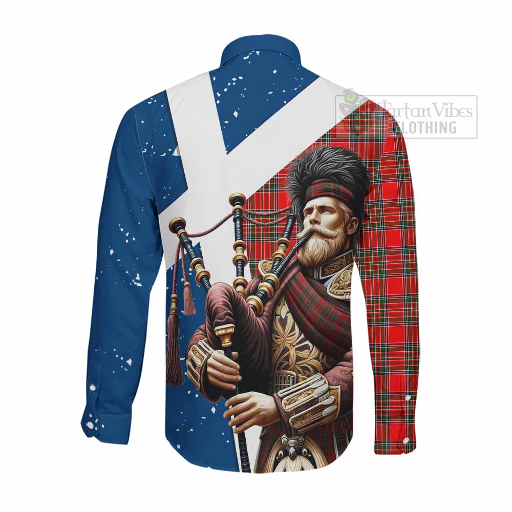 Tartan Vibes Clothing Binning Tartan Long Sleeve Button Shirt with Family Crest Scottish Bagpiper Vibes