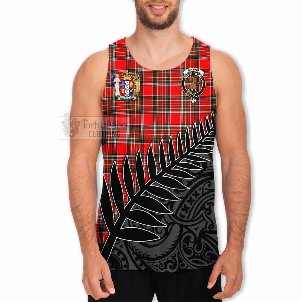 Tartan Vibes Clothing Binning Crest Tartan Men's Tank Top with New Zealand Silver Fern Half Style