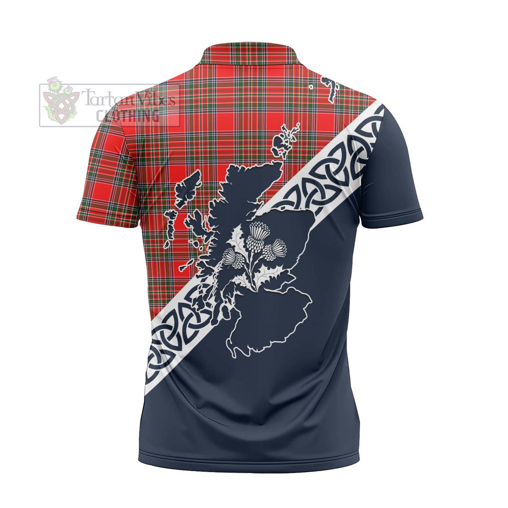 Tartan Vibes Clothing Binning Tartan Zipper Polo Shirt Featuring Thistle and Scotland Map