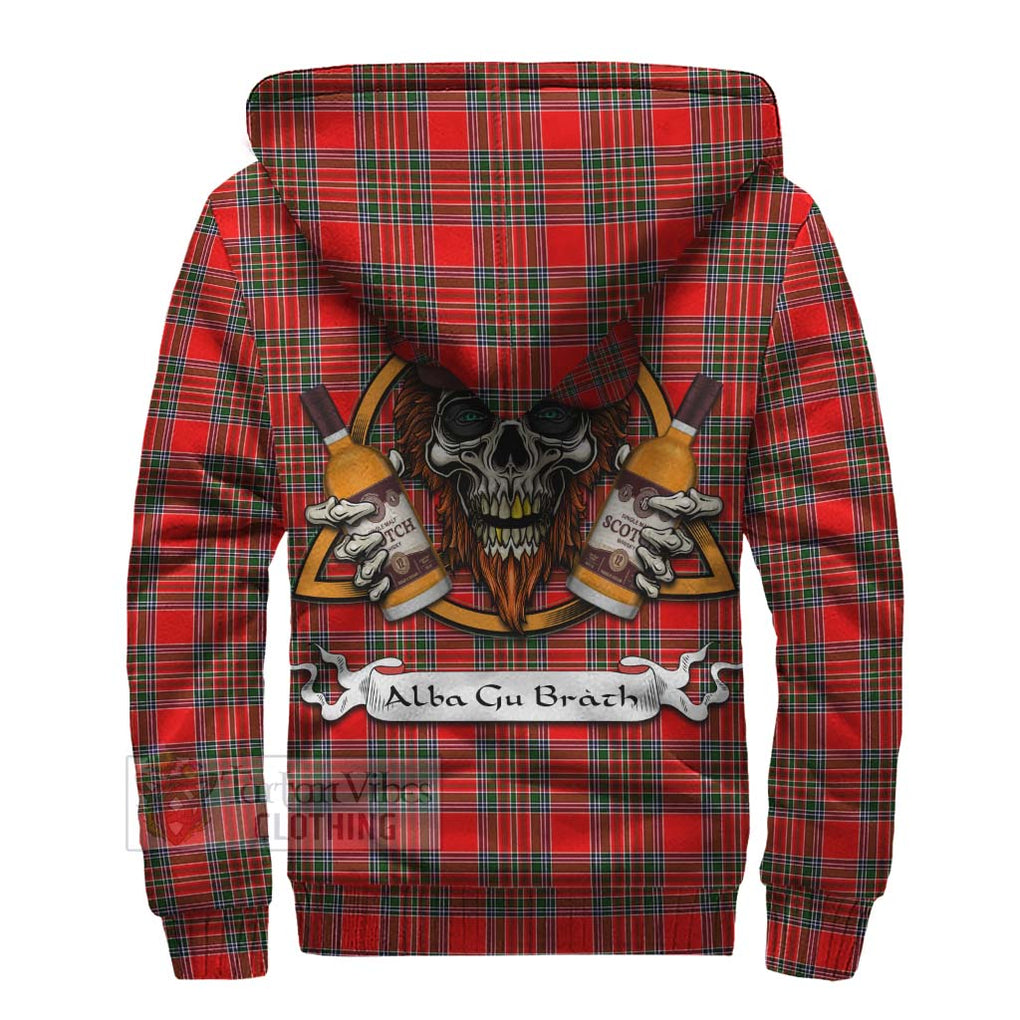 Tartan Vibes Clothing Binning Tartan Sherpa Hoodie with Family Crest and Bearded Skull Holding Bottles of Whiskey