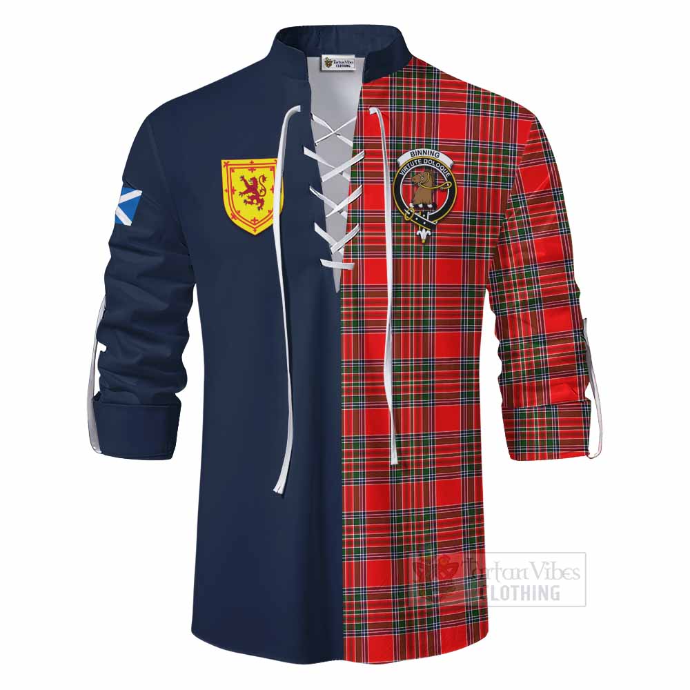 Binning Tartan Ghillie Kilt Shirt Alba with Scottish Lion Royal Arm Half Style