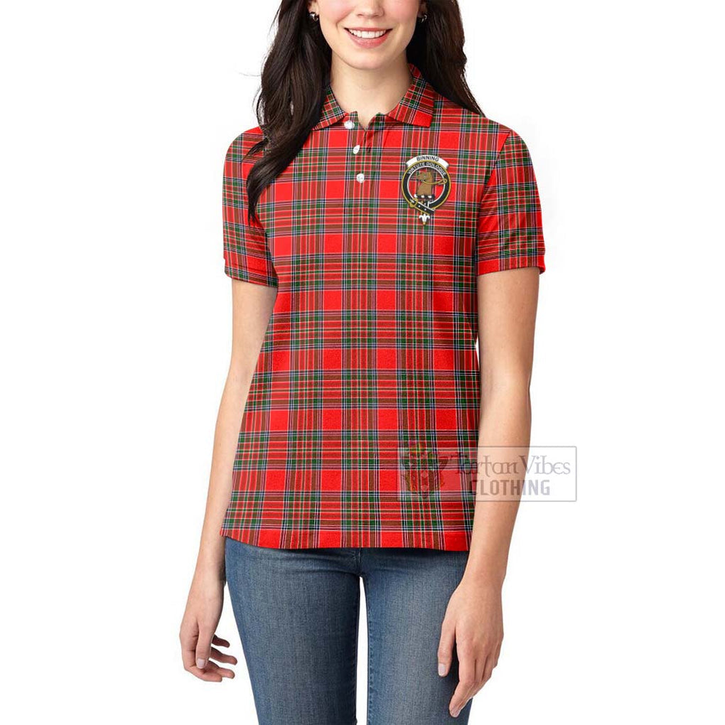 Tartan Vibes Clothing Binning Tartan Women's Polo Shirt with Family Crest and Bearded Skull Holding Bottles of Whiskey