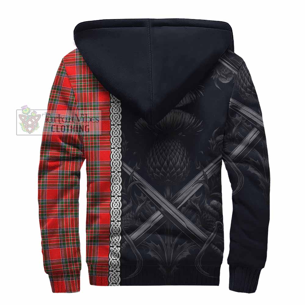 Tartan Vibes Clothing Binning Tartan Sherpa Hoodie with Family Crest Cross Sword Thistle Celtic Vibes